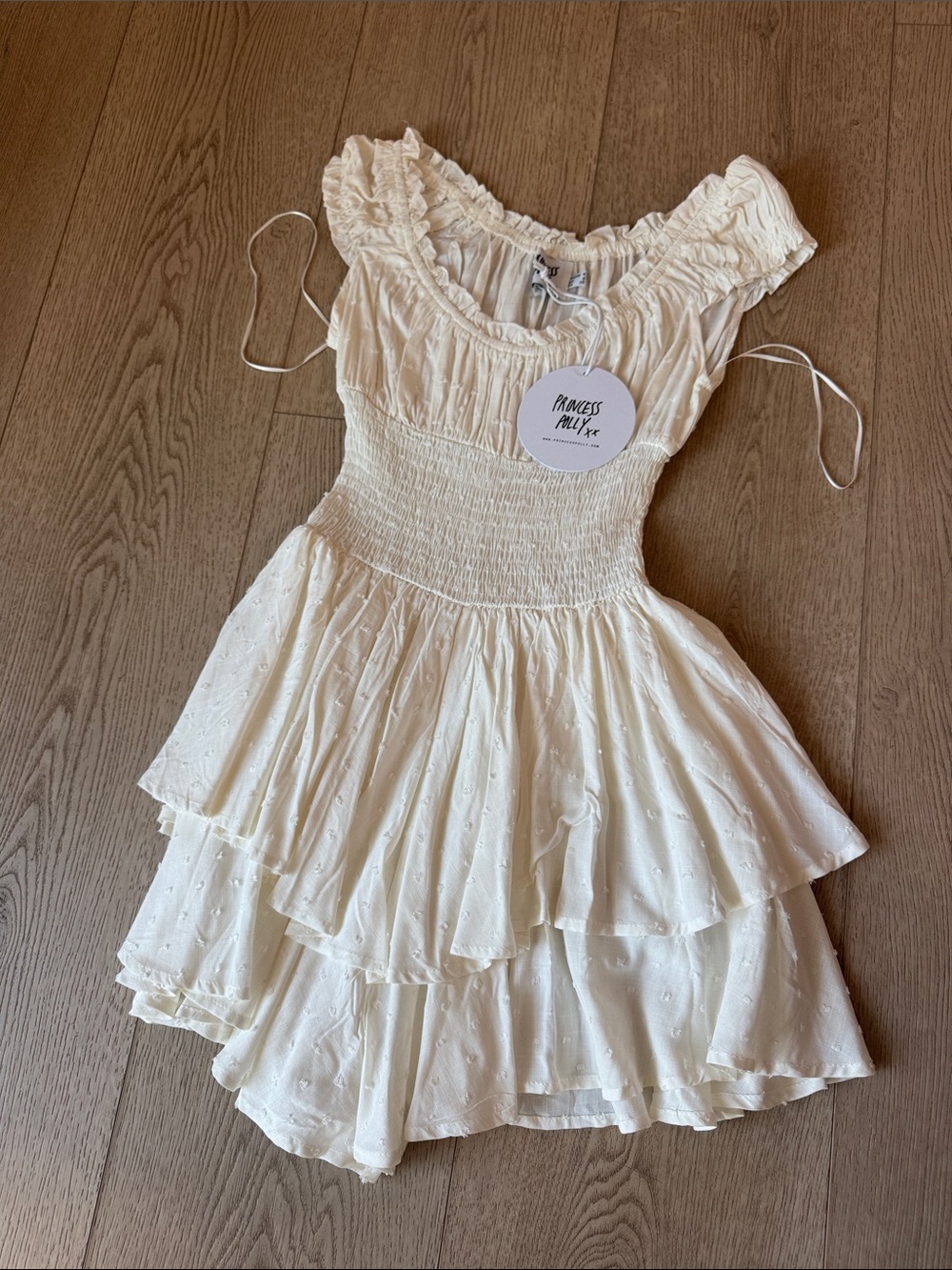 Princess Polly Cream Tiered Ruffle Eyelet Romper